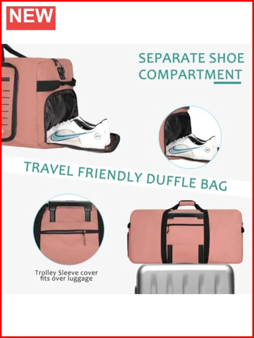 Foldable Travel Duffel Bag Waterproof with Shoe Compartment 80L Large